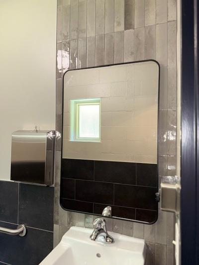 New Mirrors with Beautiful Gray Backsplash in each Bathroom 